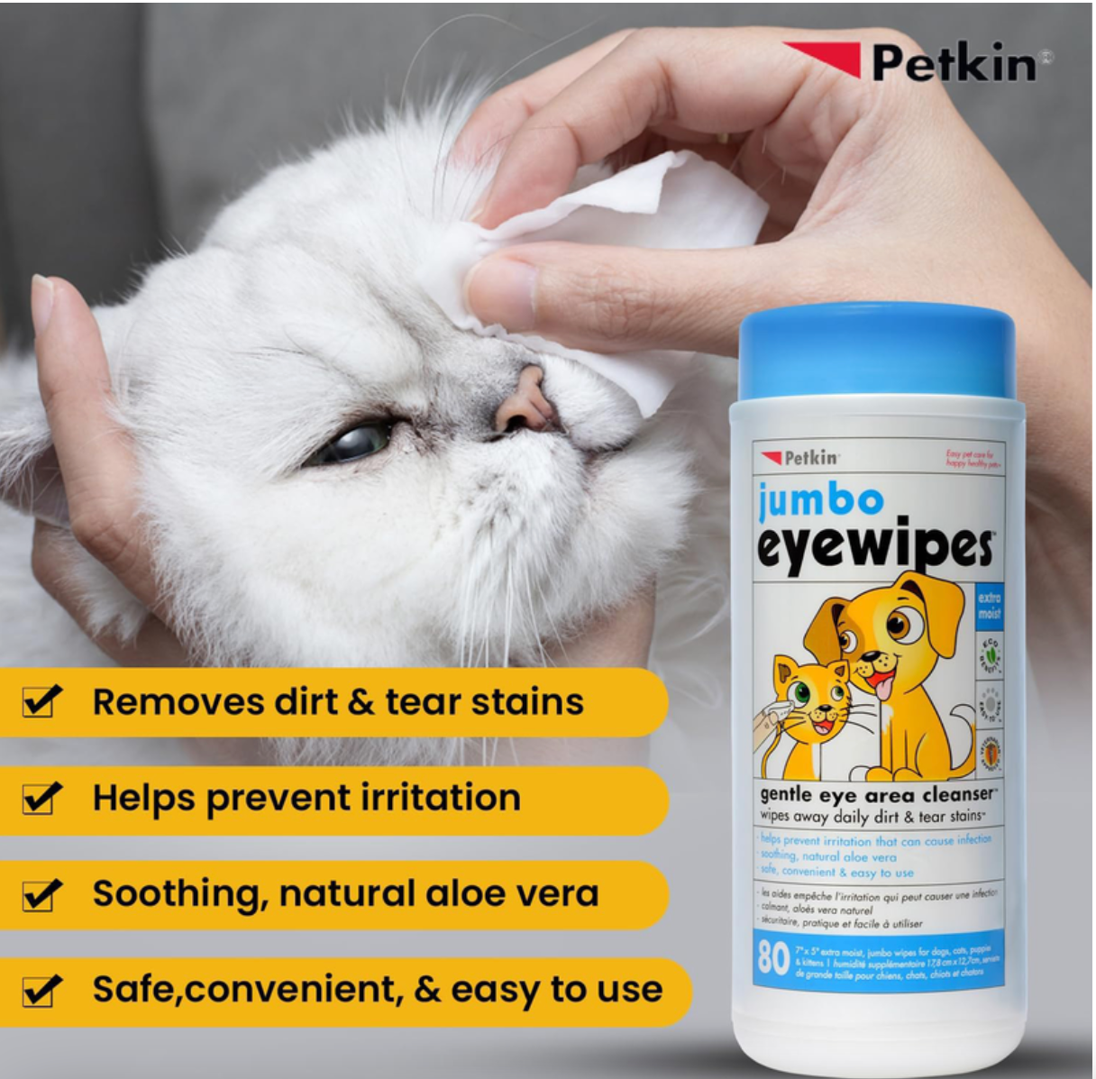 Petkin Jumbo Eye Wipes 80pk