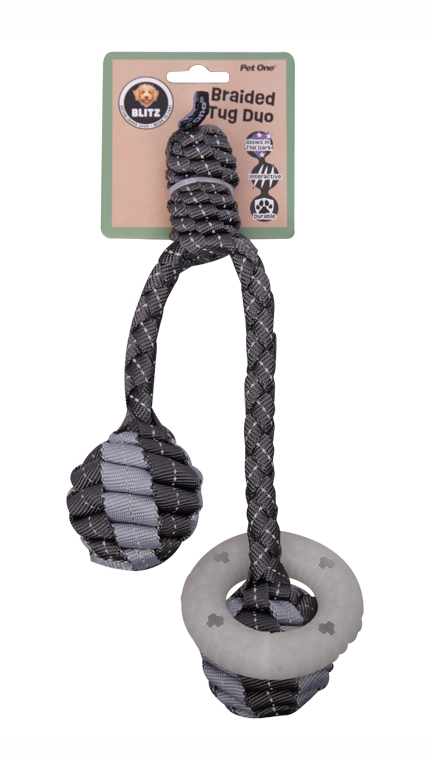 Pet One Blitz Braided Tug Duo - Glow in the dark ring
