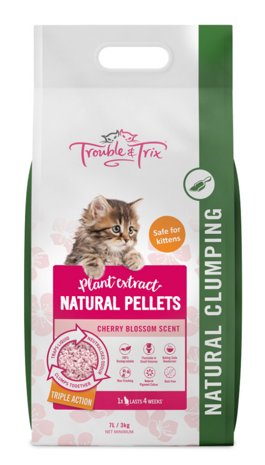 Trouble & Trix Natural Cherry Blossom Scent Pellet Cat Litter 3kg