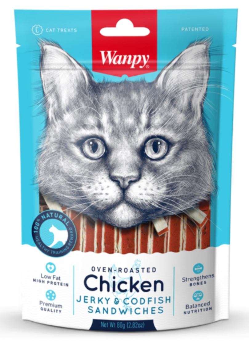 Wanpy Cat Chicken Jerky and Codfish Sandwiches 80g