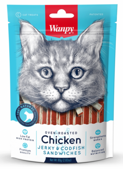 Wanpy Cat Chicken Jerky and Codfish Sandwiches 80g