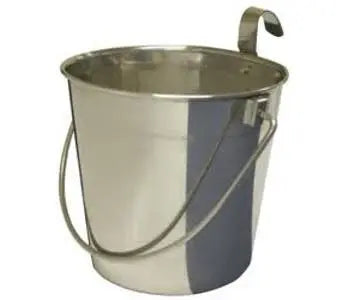 Dog Water Stainless Steel Bucket Flat Sided with hook